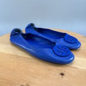 Tory Burch Minnie Travel Ballet Flats Womens Size 9.5 M Shoes Blue Leather